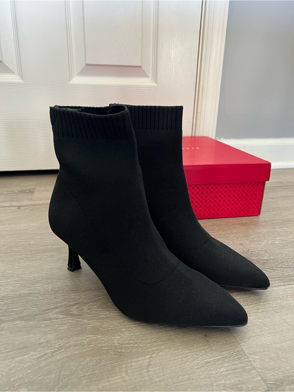 Kelly & Katie Black Knit Pedella Pointed-Toe Sock Booties - Women's
